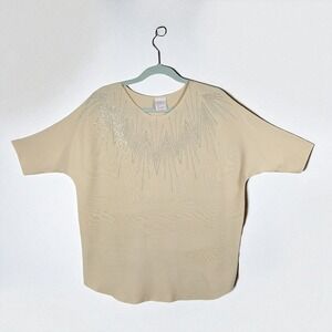 Luna Rhinestone Embellished Top Women's‎ Medium Short Sleeve Boxy Knitwear